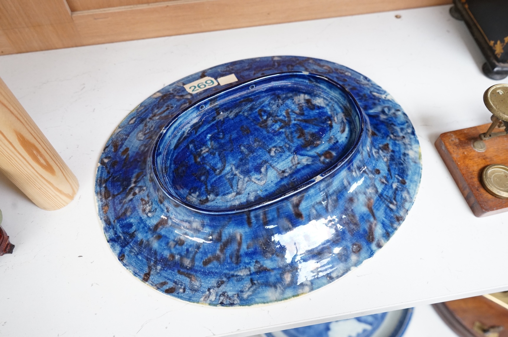 A Bernard Palissy style oval relief dish, 32cm wide